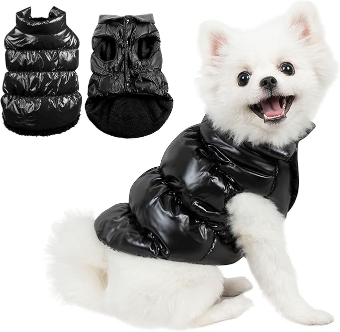 AOFITEE Dog Coat, Small Dog Coat Winter, Waterproof Dogs Jacket, Warm Fleece Dogs Snowsuit Pet Puffer Jacket, Windproof Pet Fleece Vest, Female Male Pets Cold Weather Coats Snow Jackets, Black, L
