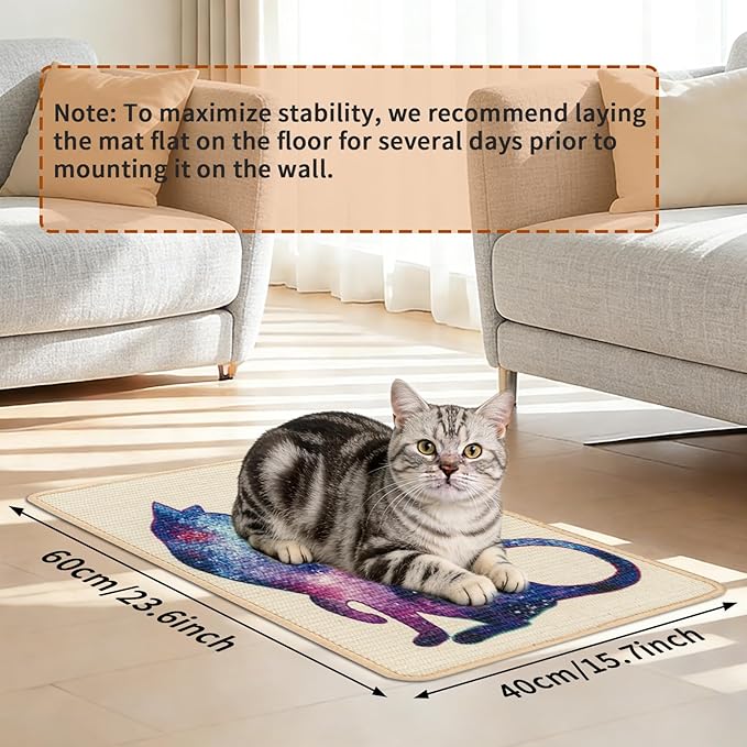 Sisal Cat Scratcher Mat Cat Wall Scratcher for Indoor Scratch Pad Wall Mounted Scratching Post to Protect Couch Carpet Furniture 23.6"x15.7" (Purple Butterfly Cat)