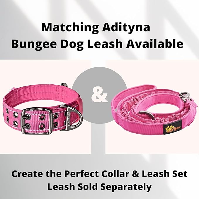ADITYNA Heavy Duty Reflective Pink Dog Collar with Handle - Wide, Neoprene Padded for Large Female Dogs - Tactical, Durable, Comfortable for Walking, Training, Hiking