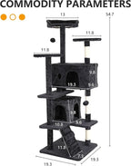 BLKMTY Cat Tree 54" Tall Cats Tower Large Cat Condo Climber Cats Climbing Stand with Top Perches Playhouse and Climbing Ladder Kitty Activity Tree w/Scratching Post Toys, Dark Gray