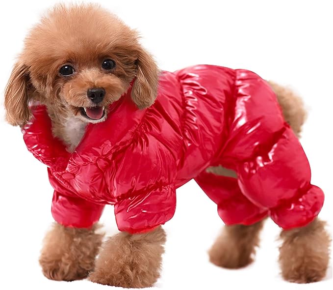 AOFITEE Dog Coat, Dog Winter Jacket, Fullbody Dogs Winter Coat Snowsuit, Waterproof Pet Puffer Jacket Snow Suit with Legs, Pet Fleece Vest, Cold Weather Coats for Small Dogs, Christmas Red L
