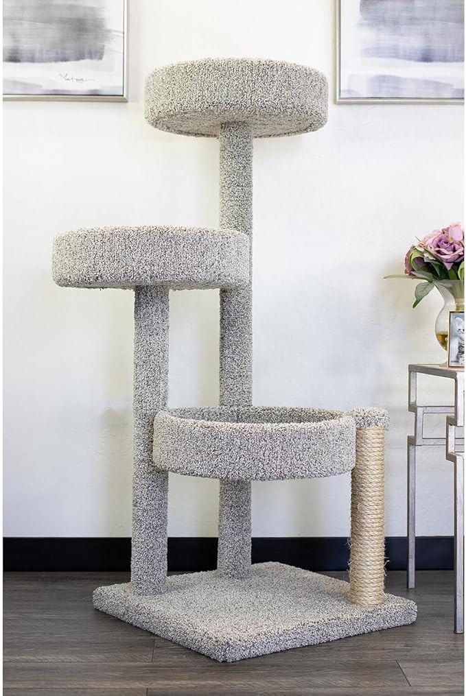 Maykoosh Rustic Recluse Large Cat Tower with Easy to Access Spacious Perches, Carpet Upholstered Cat Tree for All Cat Breeds, Multi-Perch Cat Tree with Sisal Rope Scratch Post Multicolor