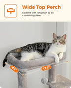 PEQULTI 54" Cat Tree for Indoor Cats, Multi-Level Cat Tower with Cozy Cat Condo Clearance Prime, Grey