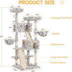 WEEWAY Cat Tree Tower for Indoor Cats,65'' Multi-Level Cat Furniture Activity Center,Stand House Condo Cave,Sisal Scratching Posts Ramps,Plush Perches Platforms Basket Hammock, White&Black Spot