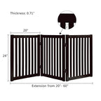 WELLAND 24" Freestanding Pet Gate, Foldable Indoor Wooden Dog Puppy Gate, 3 Panel Step Over Fence, Expands Up to 60" Wide, Espresso