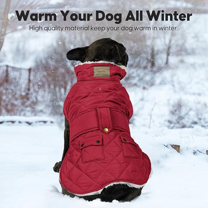 KYEESE Dog Coat Soft Pet Sweater for Cold Weather Warm Pet Winter Puffer Coat with Leash Hole Waterproof Dogs Jacket with Fleece Lined Windproof Dog Coats for Small Dogs Thick Pets Clothes with Pocket