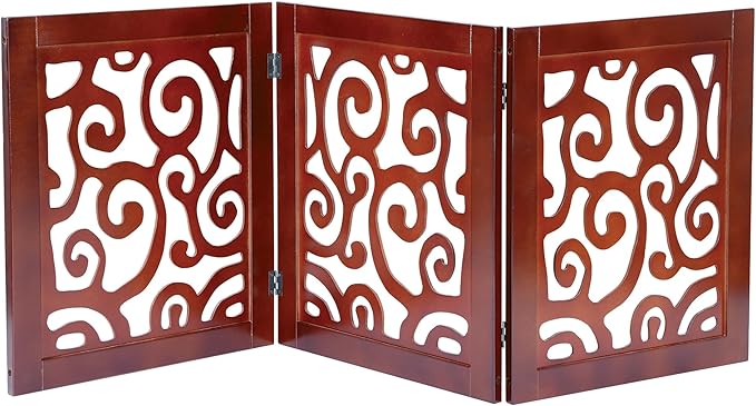 3-Section Adjustable and Scrolled Wooden Pet Gate by Etna