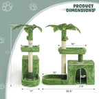 Magshion 32" Cat Tree for Kittens and Senior Cats, Leaf-Themed Small Cat Tower with Scratching Posts, Cozy Condo, Low Perch & Hanging Toys for Indoor Cats, Space-Saving Cat House, Green