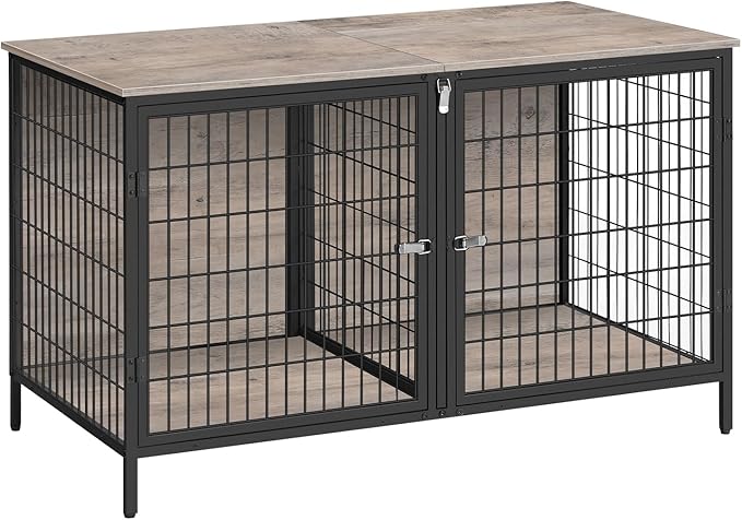 Dog Crate Furniture for 2 Dogs, 43.3" Dog Kennel with Removable Divider, Heavy Sturdy Dog Furniture Style Double Cage for Small Medium Dog, Indoor Pet House End Table, Greige DCHG1201