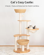 Modern Cat Tree for Large Cat, Wood Cat Tower Heavy Duty with Scratch Post for Indoor Big Cats (133cm (Natural Wood))