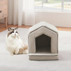 Orthopedic Cat House for Indoor Cats,Small Dogs,Super Soft Cat Bed Cave,Condos, Cubes,Cat Hideaway,Covered,Cat Bed for Kitty Small Medium Large Pet (Beige, 18" L x 15" W x 17" Th)