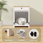 Small Dog Crate Furniture with Drawer, Wooden Pet Kennel End Table for Small Dogs, Furniture Style Indoor Dog House, Decorative White Dog Cage Nightstand, Side Table with Metal Bars & Secure Lock