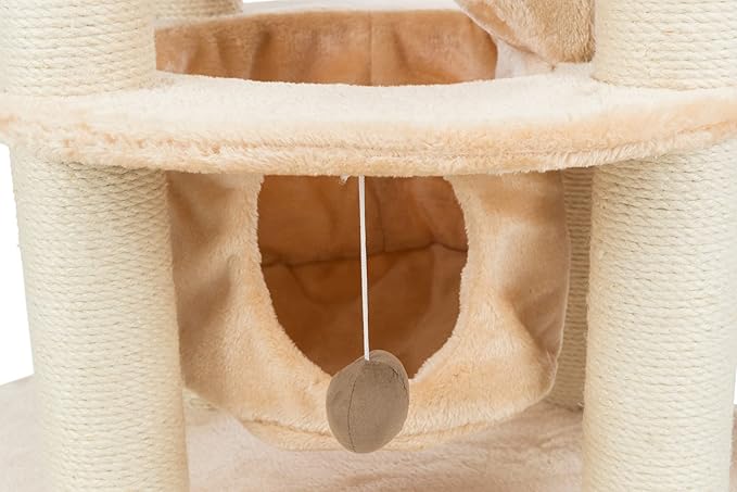 TRIXIE Elsa Senior Cat Tower with Scratching Posts, Hammock, Stairs, Top Platform Bed, Dangling Pom-Pom Beige