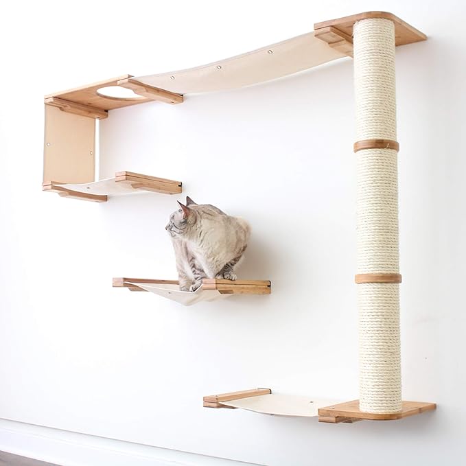 CatastrophiCreations Climb - Multiple-Level Cat Hammock & Climbing Activity Center, 36 x 56 x 12 Inches, Natural Bamboo/Natural Canvas (Pack of 1)