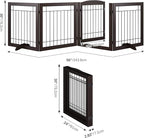 Vantas Folding Pet Gate 96" Wide, 30" Tall No-Assembly Wooden Dog Gate with Door Walk Through, Freestanding Wire Pet Puppy Safety Fence, with 2PCS Support – Espresso