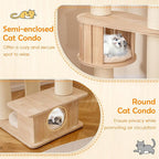PETSITE 69 Inch Tall Wood Cat Tree, Multi-Level Modern Cat Tower with 5.7 inch Scratching Posts, Double Cat Condos, Space Capsule, Hammock, Large Wooden Cat Tree Tower for Indoor Cats, Natural