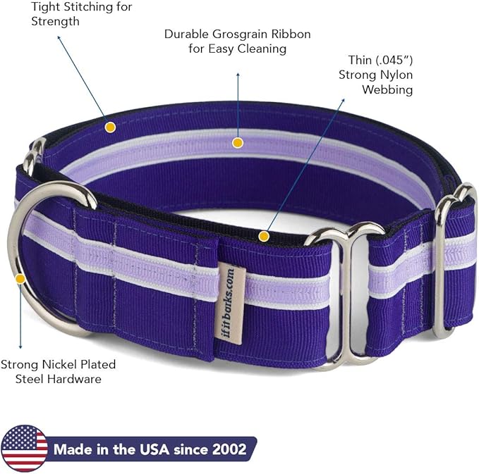 If It Barks - 1.5" Martingale Collar for Dogs - Adjustable - Nylon - Strong and Comfy - Ideal for Training - Made in USA - Medium, Grape Crush