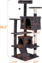 53 inches Heavy Duty Multi-Level Cat Tree Tower with Condo Furniture & Scratching Posts for Kittens Play Rest (Grey)