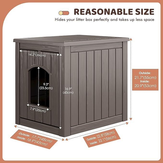 Fancyango Outdoor & Indoor Dog House for Weatherproof and Stylish Furniture, Dog House Outdoor, Multi - Use for Small and Medium Dogs (Grey, 17.7" L × 22.8" W × 21.7" H)