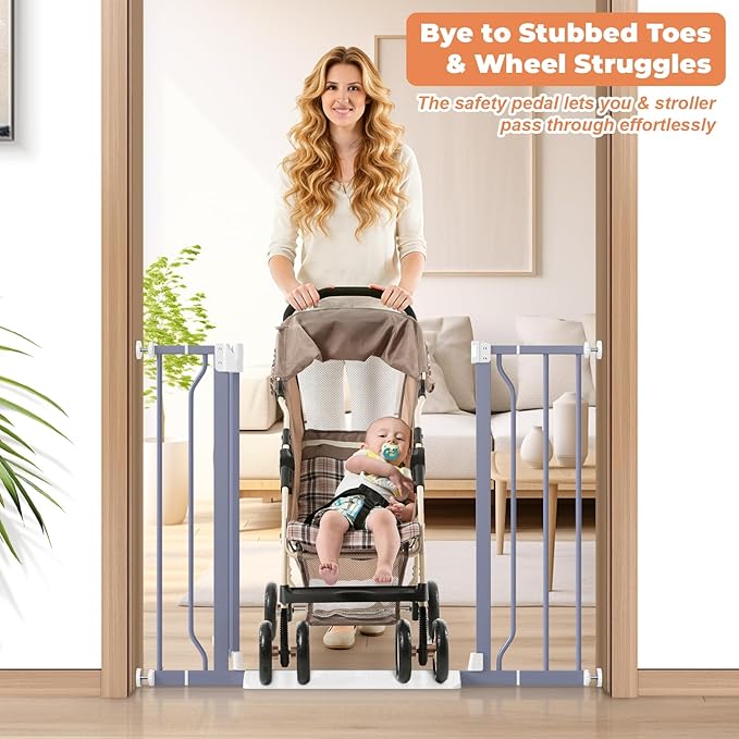 29"-40" Baby Gate for Stairs, Auto Close Stroller Friendly Dog Gate Indoor for Doorways, Pressure Mounted Baby Gate, Easy Walk Through Gate for Children & Pets, Wisteria