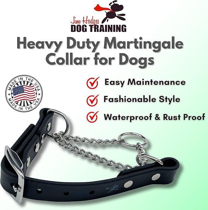 Martingale Collar for Dogs, Biothane, Stainless Steel Hardware, No Pull, Made in The USA, Professional Grade, XS, Black