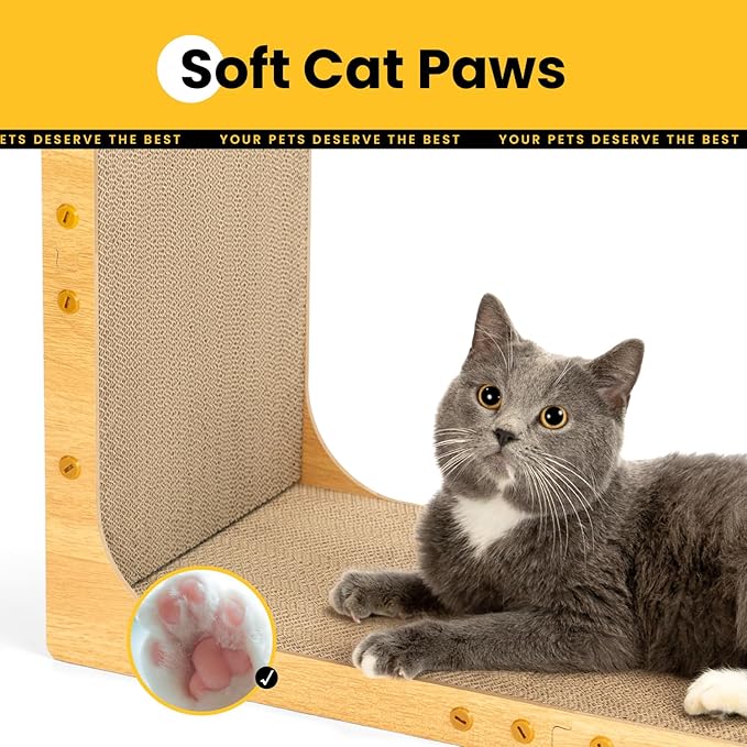 Cardboard Cat Scratcher, 26" L-Shaped Scratch Pad, Vertical Wall-Leaning Scratching Board to Protect Furniture for Indoor Cats,Wood Grain Jumbo