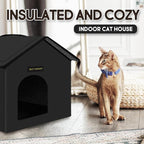 Rest-Eazzzy Cat House for Outdoor Cats, Weatherproof and Insulated Feral Cat House with Mat and Canopy, Easy to Put Together, Selfwarming Cat Shelter for Winter(13 * 13 * 14" Black with Support)