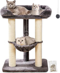 Happi N Pets 28" Cat Tree, Large Bed for Big Cats, Small Cat Tower with Soft Perch for Window Viewing, Stable Cat Tree Tower, Cat Scratching Post with Hammock, Removable Cover-Gray