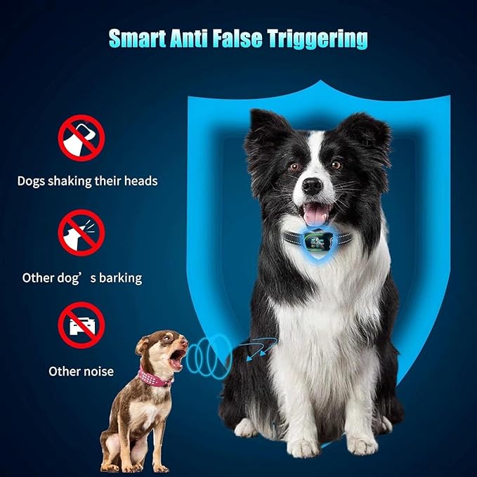Dog Bark Collar - Rechargeable Smart Barking Collar, Anti Bark Training Collar with Adjustable Sensitivity Beep Vibration Shock, Bark Shock Collar for Large Medium Small Dogs (Black)