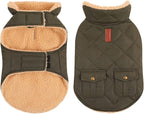 Queenmore Warm Dog Coat, Cold Weather Puffer Dog Jacket with Ultra Thick Plush Lining, Storage Pockets (Green, Large)