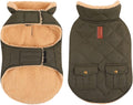 Queenmore Warm Dog Coat, Cold Weather Puffer Dog Jacket with Ultra Thick Plush Lining, Storage Pockets (Green, Small)