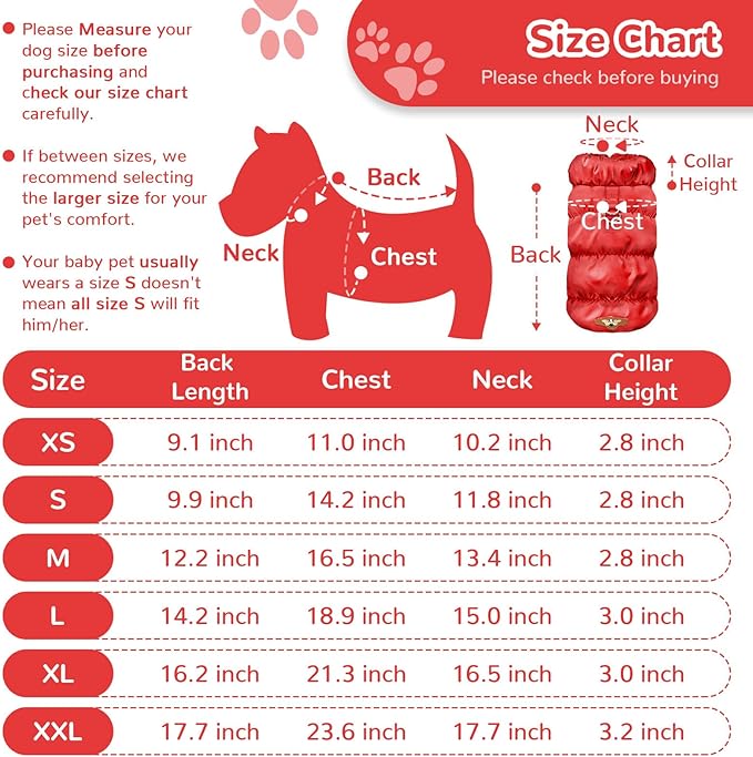 Winter Warm Dog Jacket for Small Medium Dogs Cat Cold Weather Coats with Harness Paded Dogs Fleece Vest Waterproof Windproof Dog Snow Jacket Pet Puppy Clothes (Red,XL)
