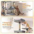 PETSITE 80-inch Tall Modern Cat Tree, Multi-Level Cat Tower with 2 Comfy Condos, Sisal Scratching Posts, Side Basket, Snug Hammock, and Dangling Balls, Ideal for Indoor Cats and Kittens (Grey)