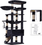 Heybly Tall Cat Tree, 78-inch Multi-Level Cat Tower for Indoor Cats, 2 Widened Plush Perches Cat Condo with Scratching Board and Big Caves, Smoky Gray HCT033G