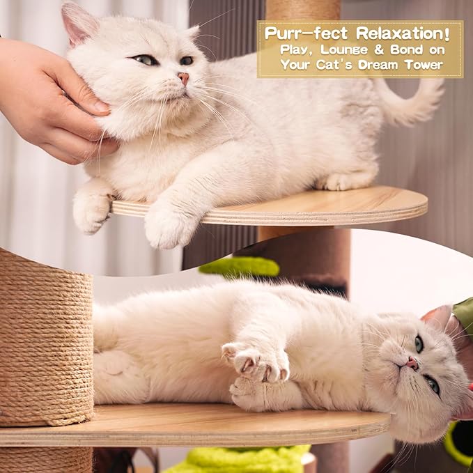 Floor to Ceiling Cat Tree Adjustable Height (95-120 Inches) - 5 Tier Tall Cat Tower for Large Cats, Sturdy Sisal Scratching Post with Condo, Space-Saving Design for Multi-Cat Households