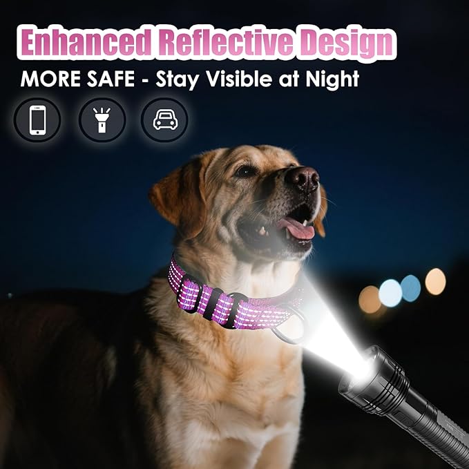 Martingale Collar for Dogs, Reflective Heavy Duty with Quick Release Nylon Buckle, No Pull Training Choker for Walking, Training, Hot Pink,S