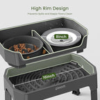 4-in-1 Elevated Slow Feeder Dog Bowls, 4 Height Adjustable Mess Proof Raised Dog Bowl Stand with No Spill Water Bowl, Stainless Steel Doggy Food Dish & Slow Feeder for Large Medium Small Pets