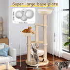 Tinnmao 53'' Solid Wood Cat Tree for Large Cats, Natural Sisal Scratching Post, Hand Woven Rattan Basket, High-end Luxury Design with Washable Plush Pad, Easy to Clean
