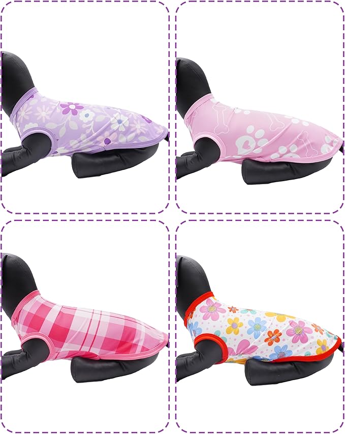 PET SHOW 4 Pack Summer Dog Shirts for Small Doggies Girl UPF 50+ UV Sun Protection Cooling Clothes Tank Top Floral Puppy Cats T-Shirts Pet Holiday Party Sleeveless Vest Pink(Small)