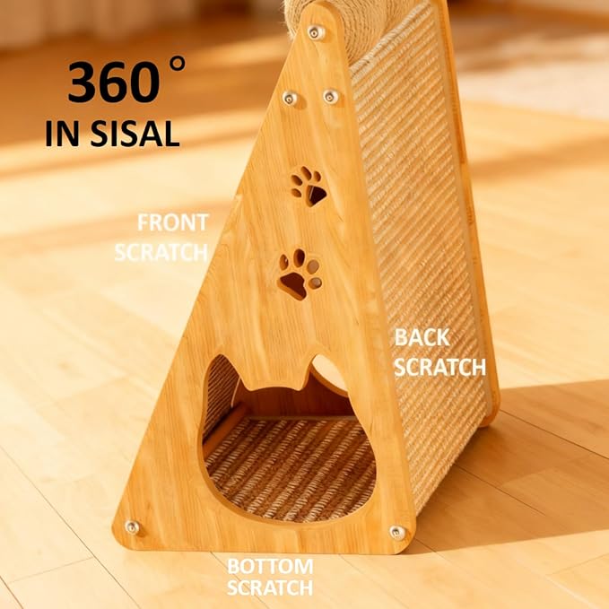 Sisal Cat Scratcher Ramp, Scratching Post Vertical Cat Toy Scratch Pad with Balls for Indoor Cats, Solid Wood Cat Furniture
