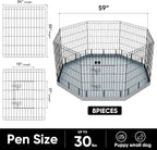 PJYuCien Dog Playpen with Bottom Pad - Metal Foldable Exercise Pen, 8 Panels 30" H x 24" W Indoor Outdoor Pet Fence Puppy Crate Kennel, Gray