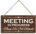 HALUOSI Please Do Not Disturb Wooden Sign, Meeting in Progress, Hanging Printed Wood Plaque Decor, 12x6 Inch, MDF