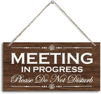 HALUOSI Please Do Not Disturb Wooden Sign, Meeting in Progress, Hanging Printed Wood Plaque Decor, 12x6 Inch, MDF