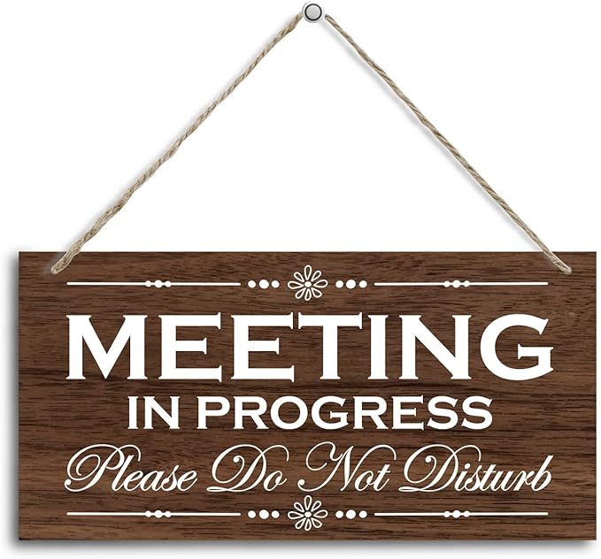 HALUOSI Please Do Not Disturb Wooden Sign, Meeting in Progress, Hanging Printed Wood Plaque Decor, 12x6 Inch, MDF