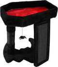 Gothic Cat Tree Tower with Coffin Cat Bed for Indoor Cats, Halloween Spooky Cat Scratcher,Goth Cat Tree with Sisal Scratchig Post and Spider Dangling Toys,Black with Red