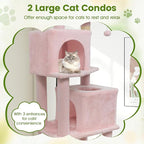 PETSITE 57-inch Modern Cat Tree, Multi-Level Cat Tower with 2 Comfy Condos, Sisal Scratching Posts, Plush Top Perch, Snug Hammock, and Dangling Balls, Ideal for Indoor Cats and Kittens (Pink)