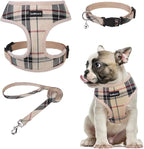 SCENEREAL No Pull Dog Harness Collar and Leash Set for Small Sized Dogs, Soft Mesh Plaid Harnesses for Fall Winter, Adjustable Pet Vest for Outdoor Walking Training and Running