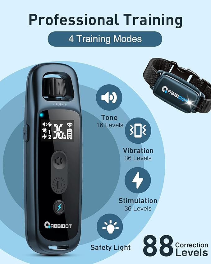 ABBIDOT Shock Collar for Dogs, 3300 FT Dog Training Collar with Remote, IPX7 Waterproof with 4 Training Modes, Rechargeable E-Collar for All Breeds (15-120 lbs) (Navy Blue, 2 Collars)