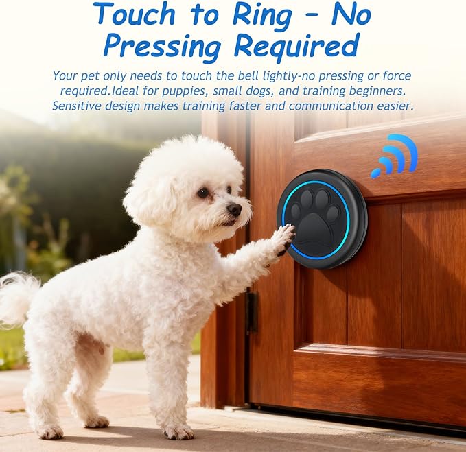 Soft Ring Blk Dog Bells to Go Outside - Wireless Dog Door Bell with 1000ft Range, 60 Melodies, LED, Waterproof Potty Training Bell for Dogs - Dog Door Bells for Potty Training(1 Bell & 1 Receiver)