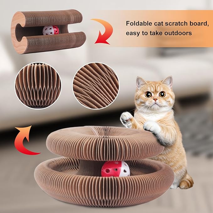 Foldable Cat Scratcher Toy (Cartoon) - Interactive Reversible Kitty Toy with Bell for Anxiety Relief & Exercise | Clearance - Limited Stock